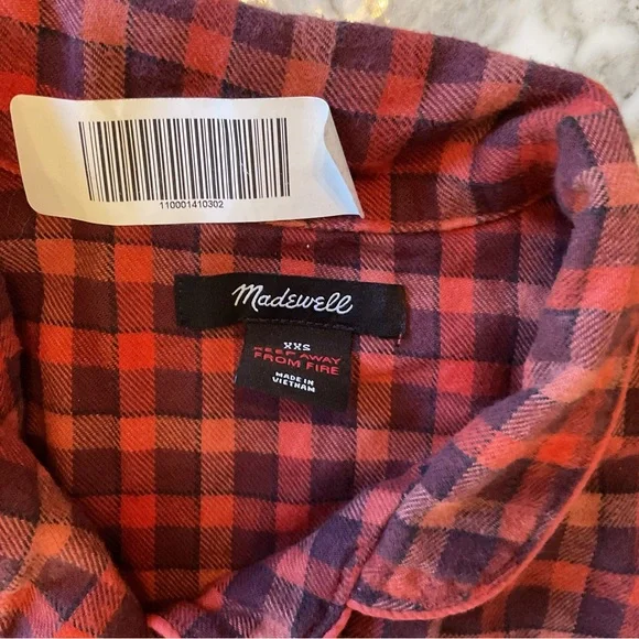 NWOT Madewell Womens Red Plaid Flannel Pajama PJs TOP ONLY Sz XXS Sleep Comfy - Picture 5 of 8